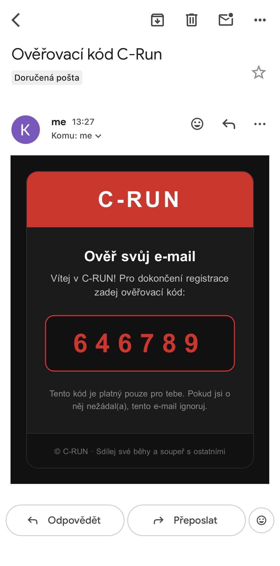 C-RUN - obrazovka ve světlém módu