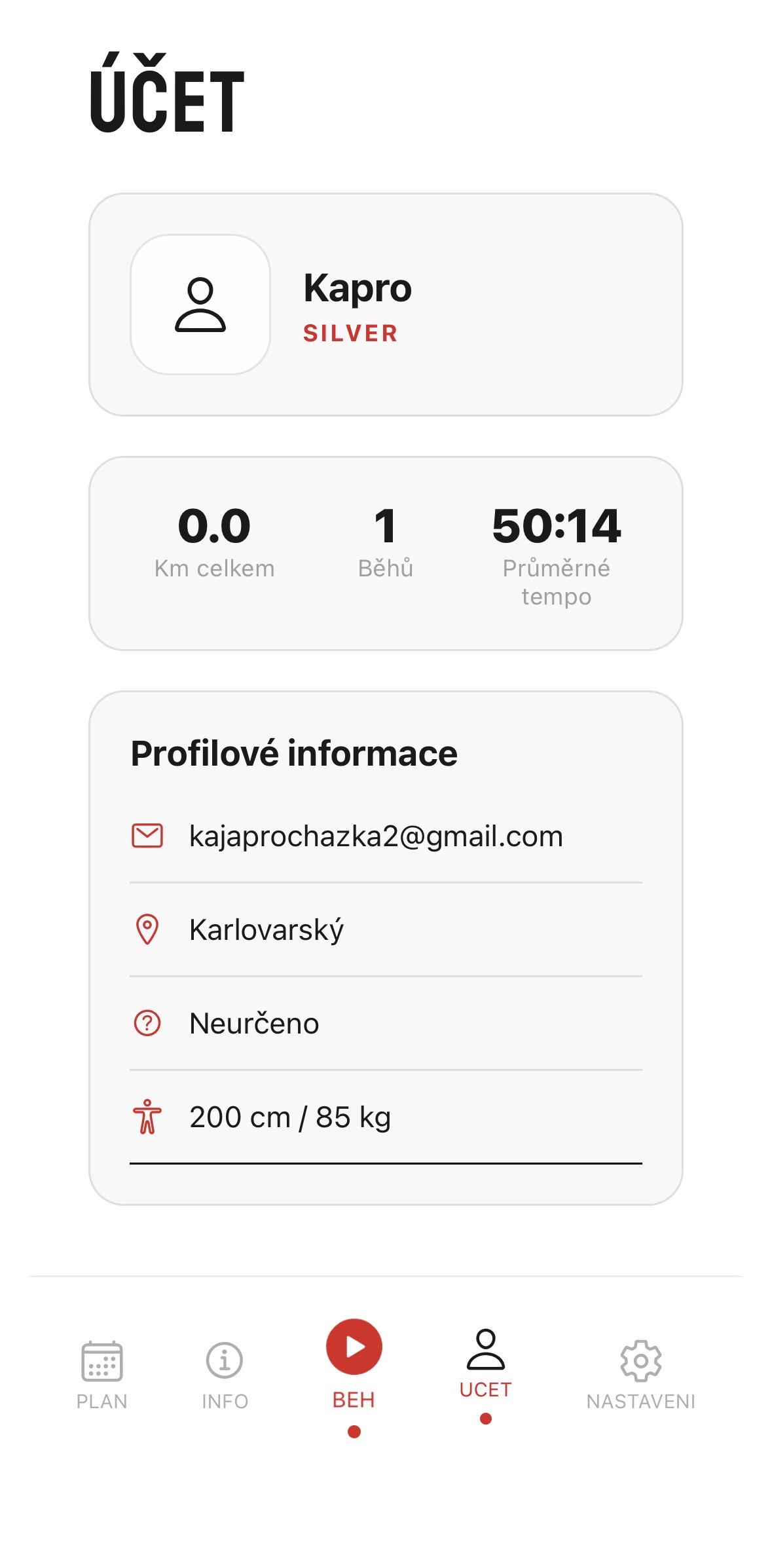 C-RUN - obrazovka ve světlém módu