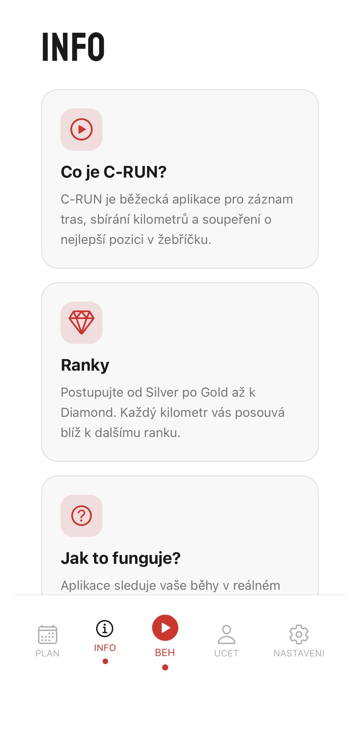 C-RUN - obrazovka ve světlém módu