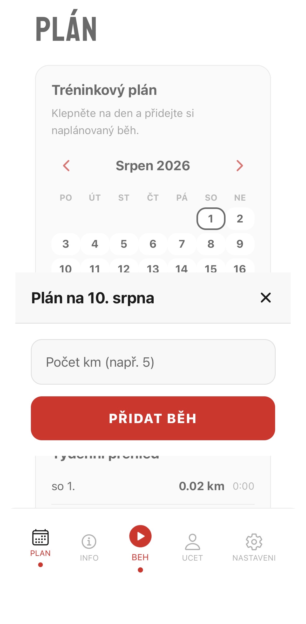 C-RUN - obrazovka ve světlém módu